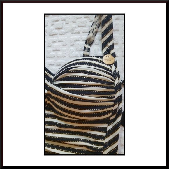 NWT NIP TUCK Ahoy Joanne Bond Eye Shirred NAVY SILVER FOIL Stripe Swimsuit/Sz 8 - Picture 5 of 10